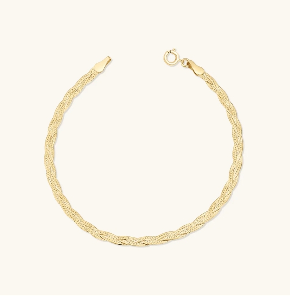 10K Solid Gold Braided Herringbone Bracelet